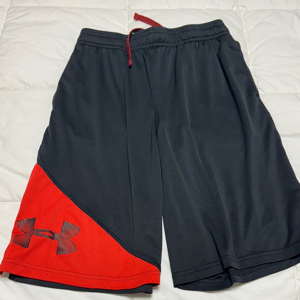 Under Armour Youth Athletic Shorts in Black and Red